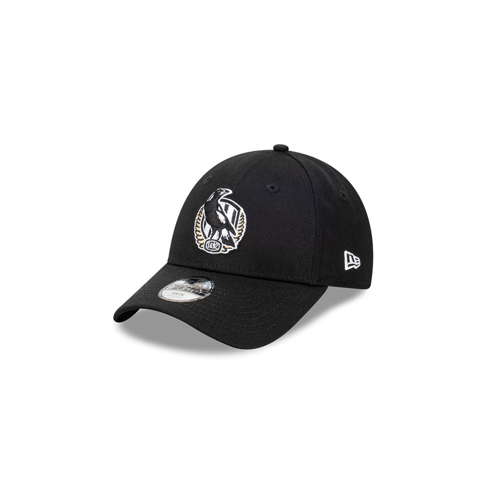 Collingwood Magpies Kids Hat - AFL 2024 Official Team Colour Black 9Forty Kids Strapback Cap - New Era - Youth - Child - Toddler